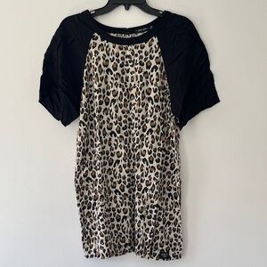 Obey Leopard Print Mini Dress with Black Sleeves
